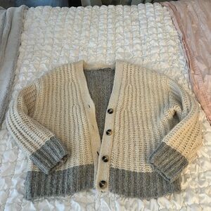 Zara Cream and Gray Button-Up Cardigan